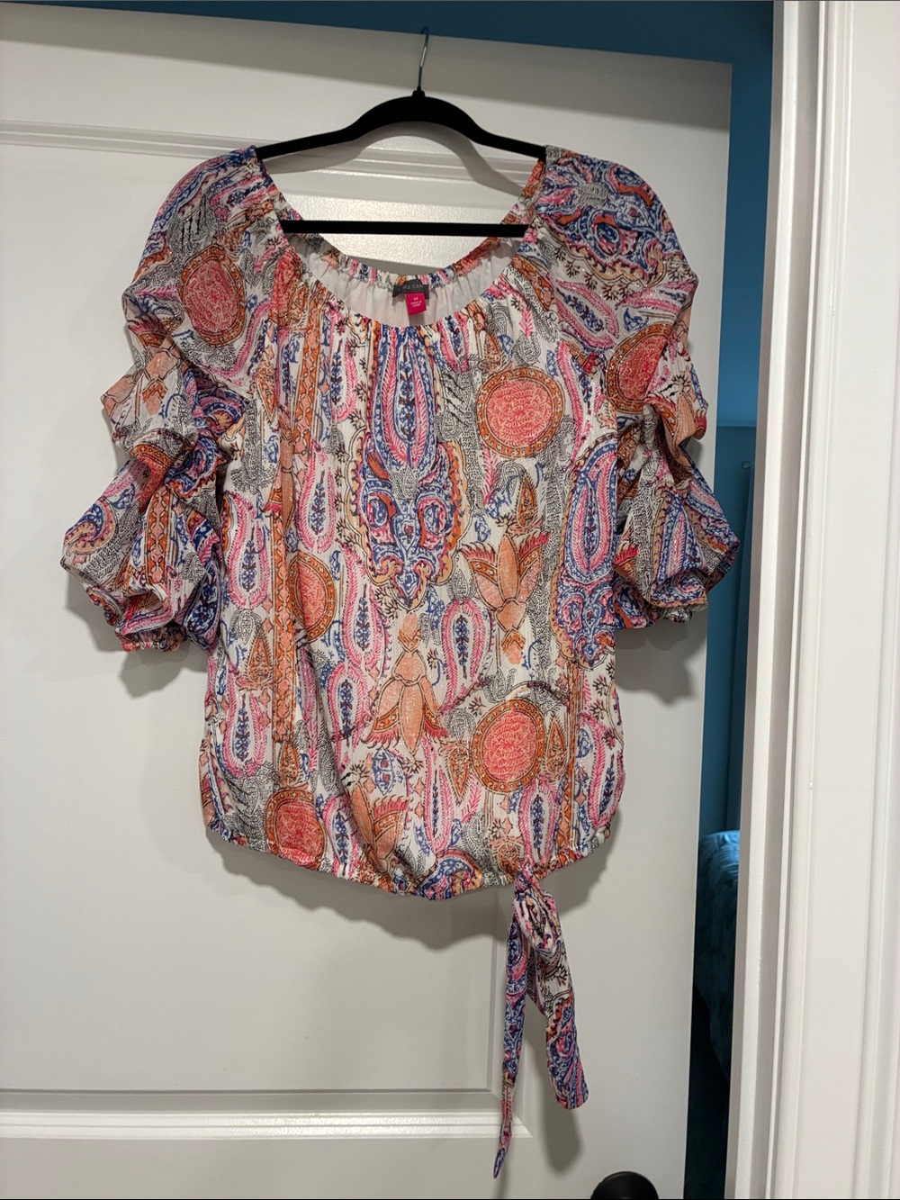 Vince Camuto Multicolor Paisley Tie-Hem Ruffle Sleeve Blouse